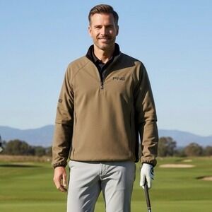 Ping Golf Convertible Windshirt Jacket Men Medium Brown Zip Off Sleeves Pullover